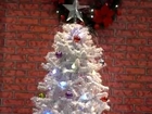 Snowing Christmas Tree - White flower pot base with Beautiful White patterned skirt - 2013